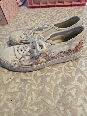 Keds White Canvas Sneakers with Pastel Confetti Detail,  Kate Spade